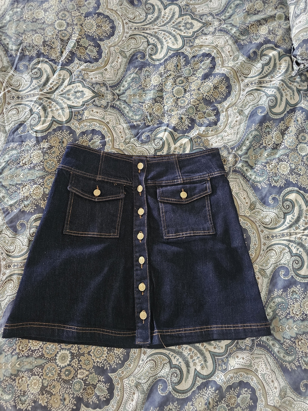 Express Dark Blue Denim Button-Front Mini Skirt